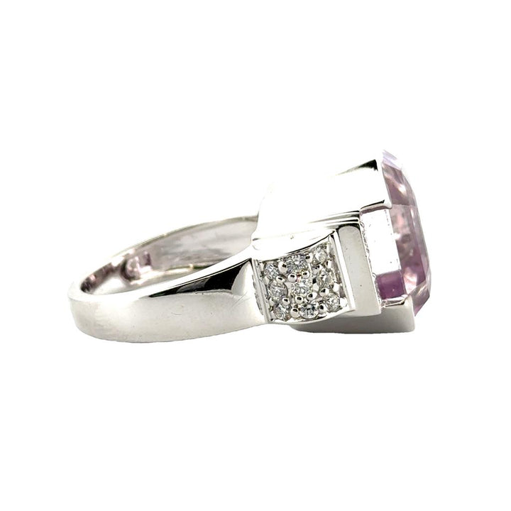 22.12 CT Kunzite and Diamond Ring 18K White Gold