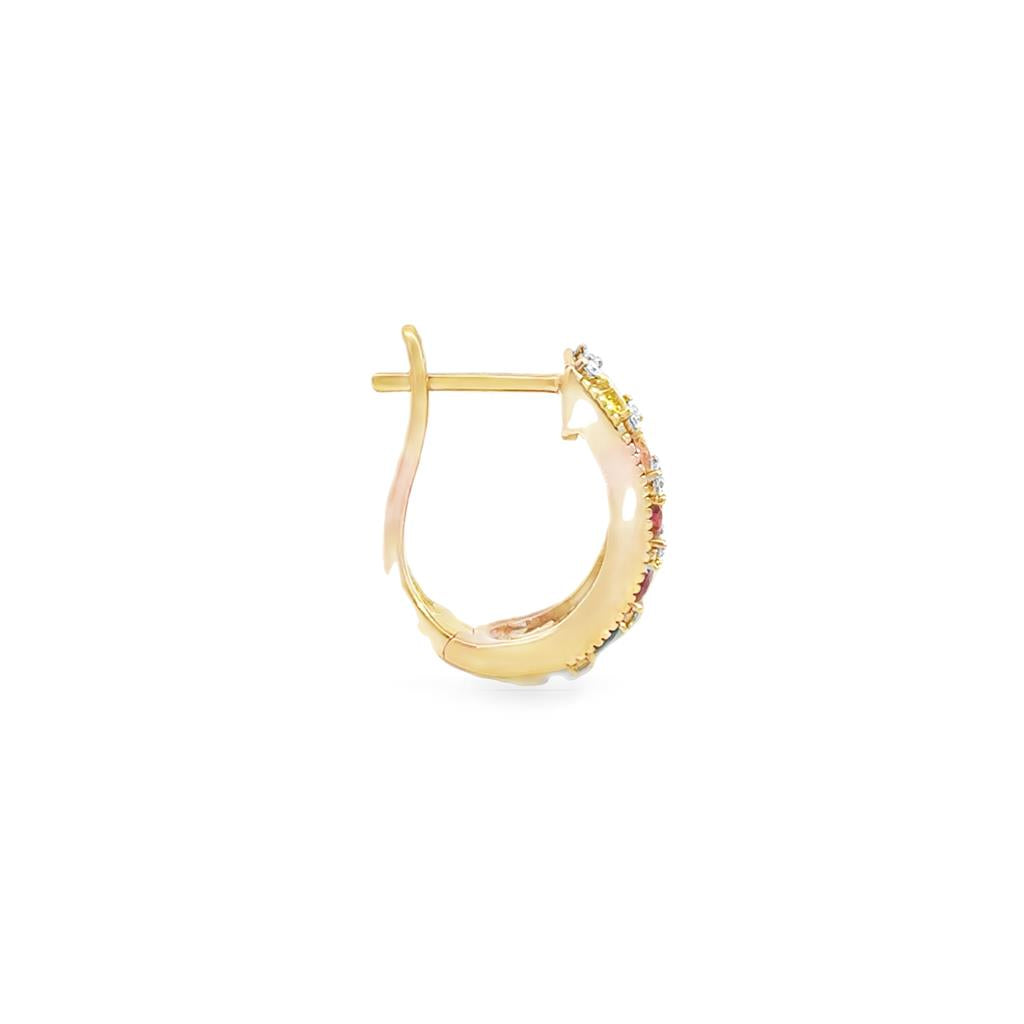 1.98 CTW Rainbow Sapphire & 0.11 CTW Diamond 14K Yellow Gold Hoop Earrings