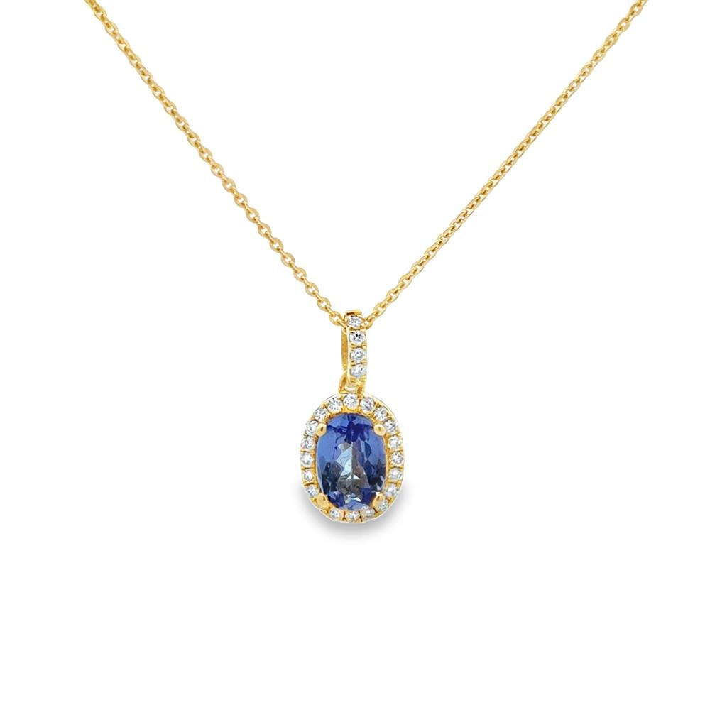 Tanzanite and 0.11 CTW Diamond 14K Yellow Gold Halo Pendant Necklace