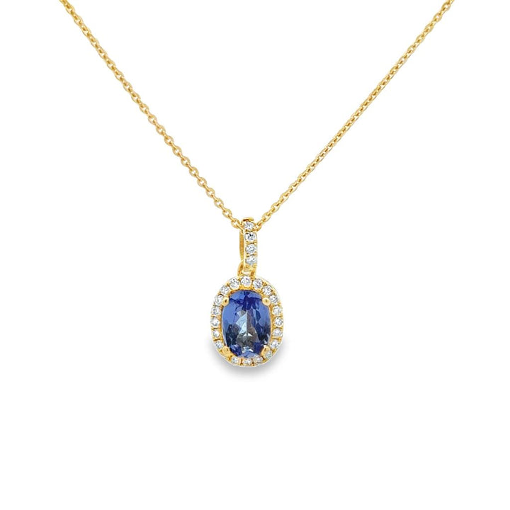 Tanzanite and 0.11 CTW Diamond 14K Yellow Gold Halo Pendant Necklace