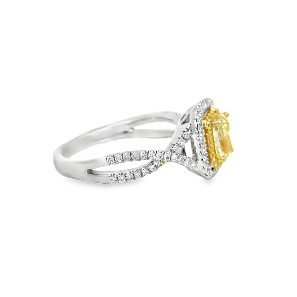 0.90 CT Yellow Diamond & 0.33 CTW Diamond Engagement Ring