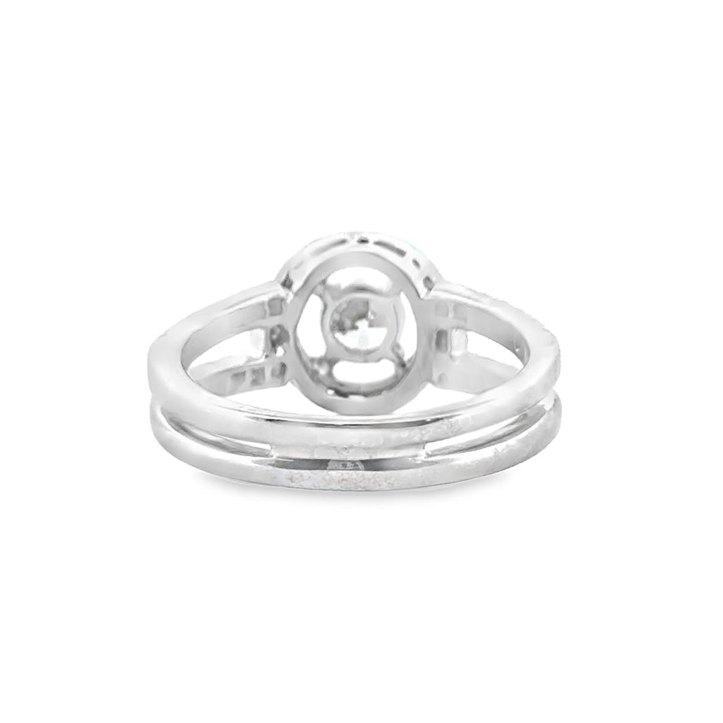 0.80 CTW Diamond Halo Ring with Split Shank in 14K White Gold