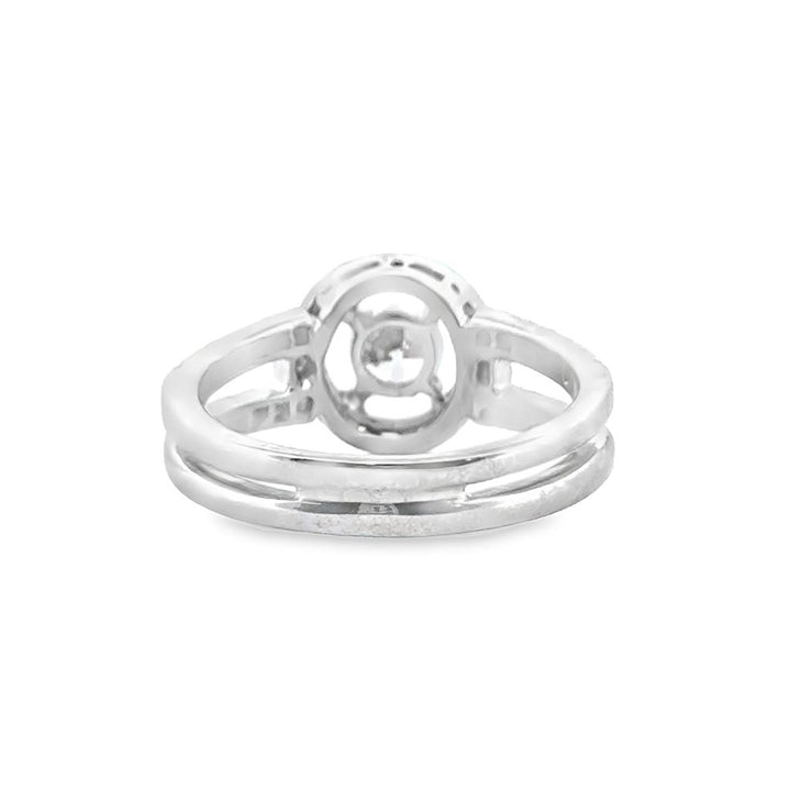 0.80 CTW Diamond Halo Ring with Split Shank in 14K White Gold