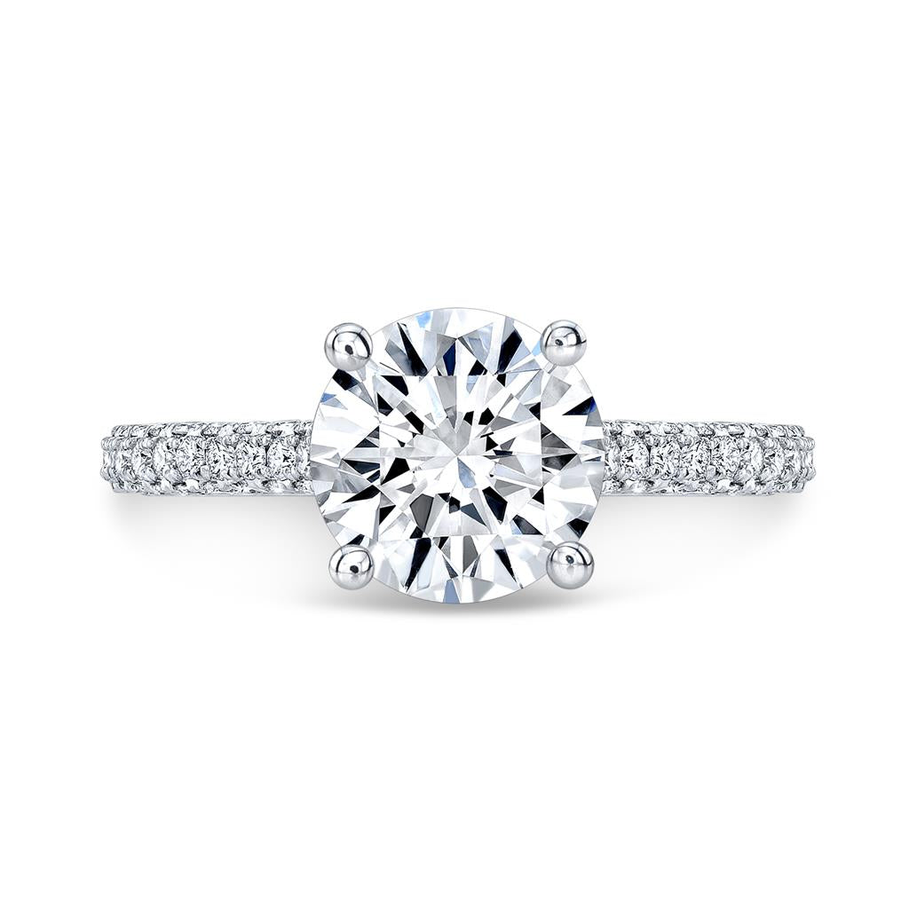 Hidden Halo Semi-Mount Diamond 18K White Gold 3-Sided Shank Pave Engagement Ring