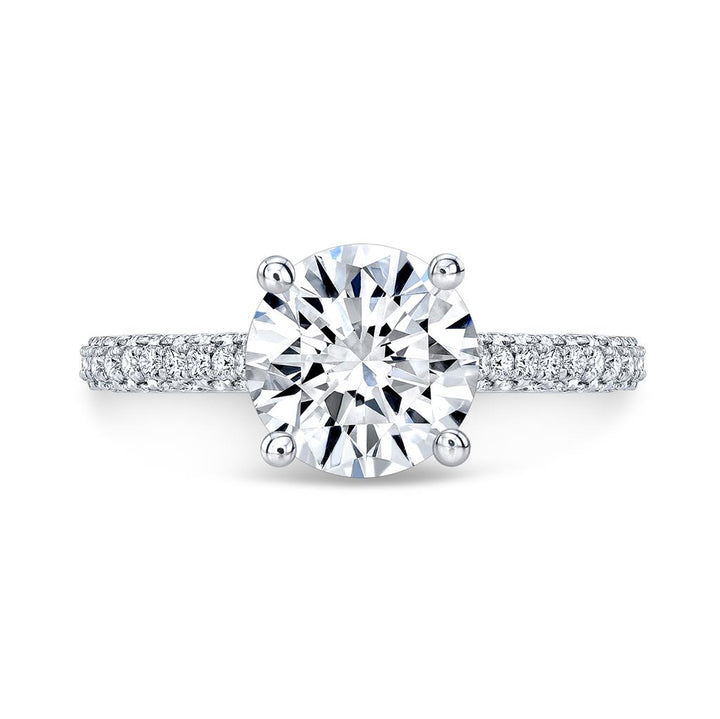 Hidden Halo Engagement Semi-Mount Diamond 18K White Gold 3-Sided Shank Pave Engagement Ring