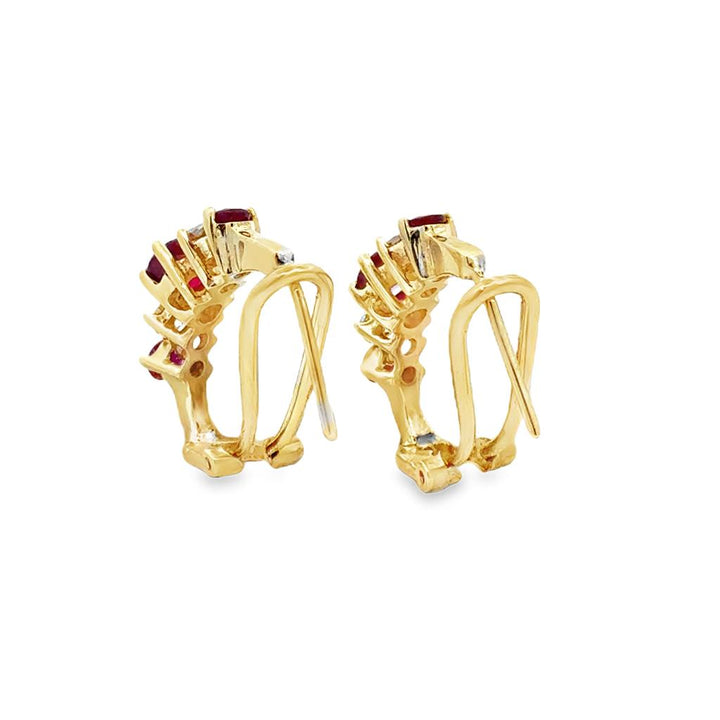 0.40 CTW Diamond & Ruby 14K Yellow Gold Leverback Hoop Earrings