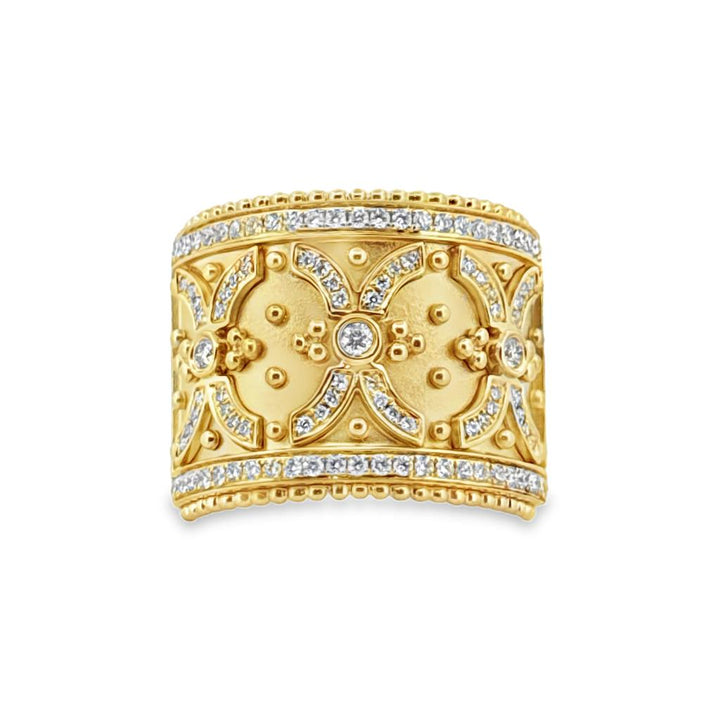 Doves 0.45 CTW Diamond 18K Yellow Gold Wide Ornate Band