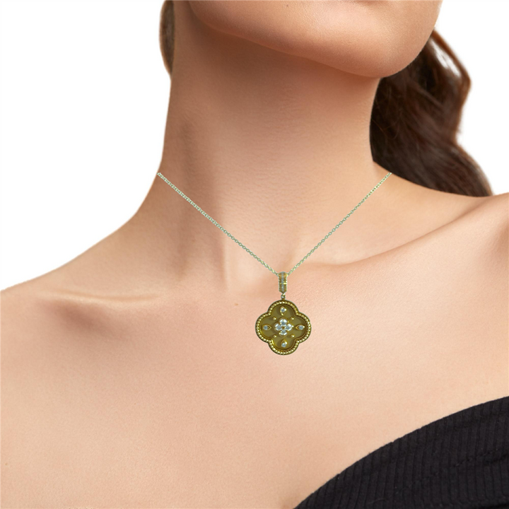 0.19 CTW Diamond 18K Yellow Gold Quatrefoil Medallion Pendant Necklace
