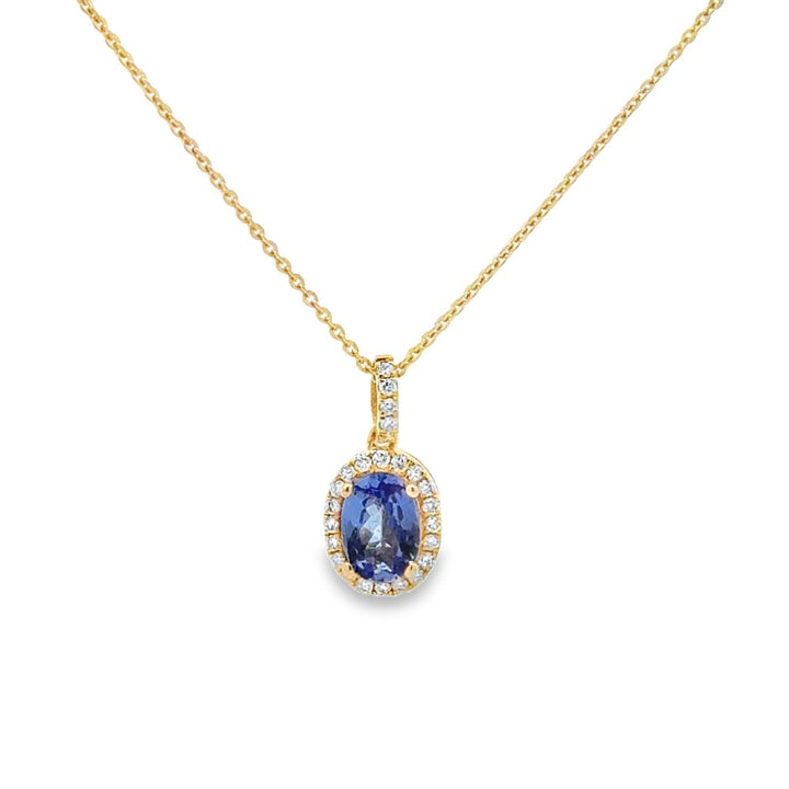 Tanzanite and 0.11 CTW Diamond 14K Yellow Gold Halo Pendant Necklace
