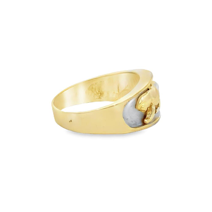 14K Two-Tone Yellow and White Gold Lion Ring