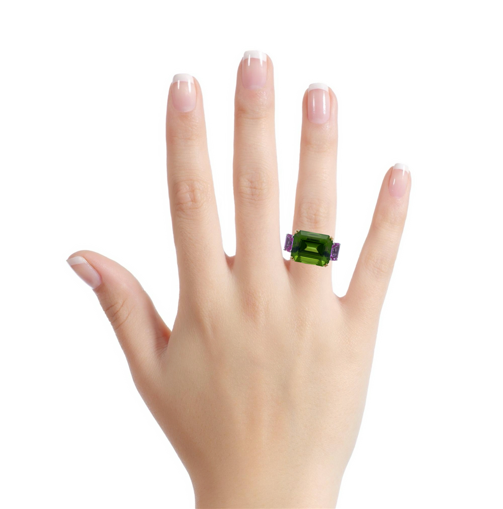 Pre-Owned Platinum and Yellow Gold Peridot, Pink Sapphire & Diamond Ring