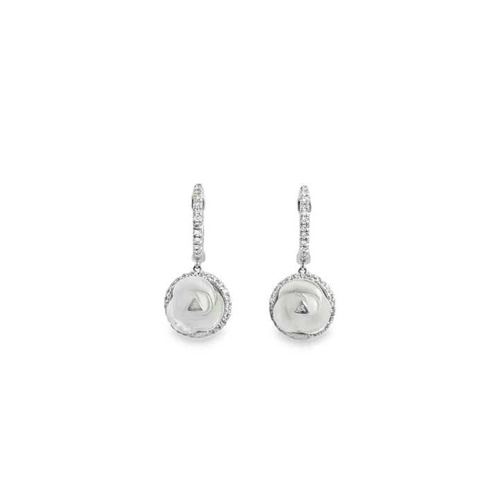 0.40 CTW Diamond and Carved Mother of Pearl Drop Hoop Earrings in 14K White Gold