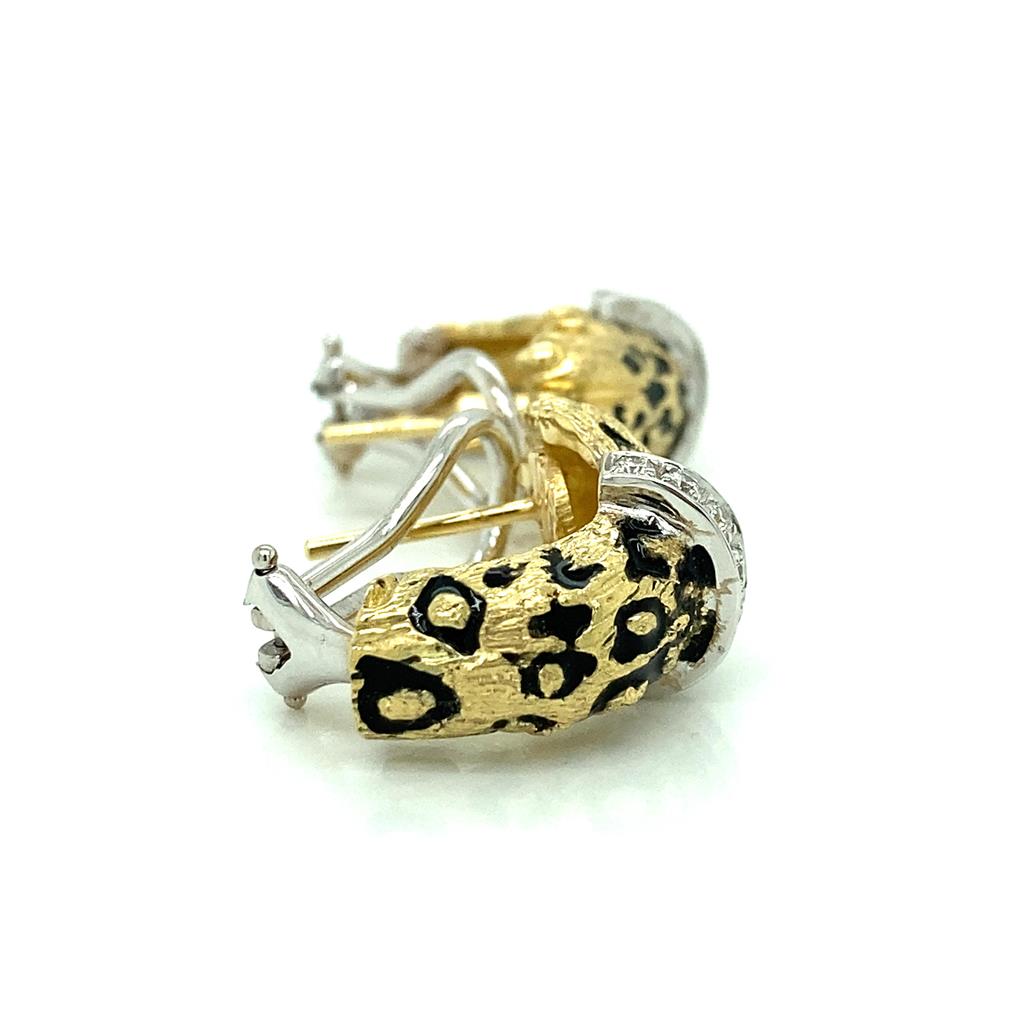 Sal Praschnik 0.17 CTW Round Diamond 18K Yellow Gold Enamel Cheetah Paw Earrings