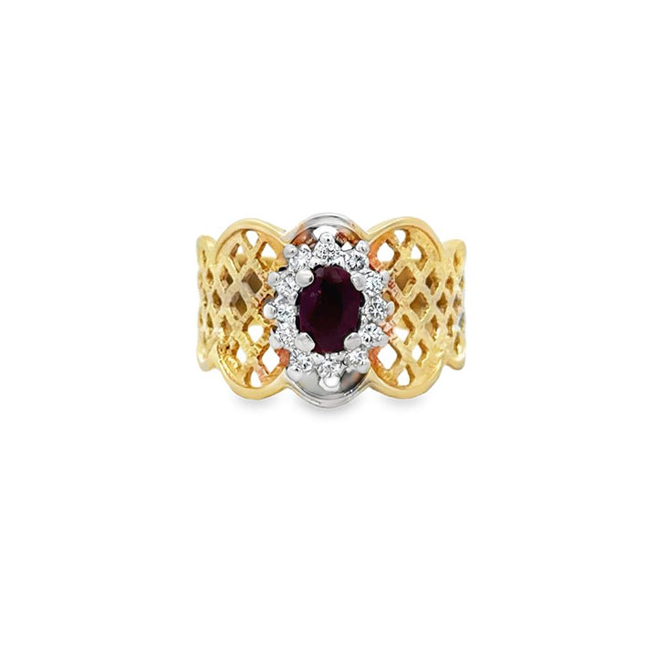 Pre-Owned 0.18 CTW Diamond & Ruby 14K Yellow Gold Wide Band Ring