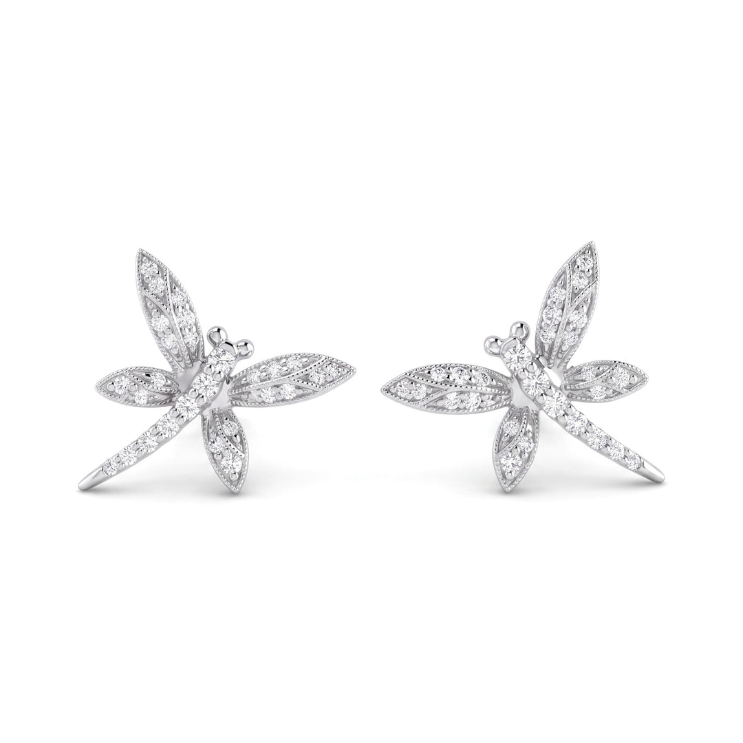 0.34 CTW Diamond Platinum Dragonfly Earrings – 14mm