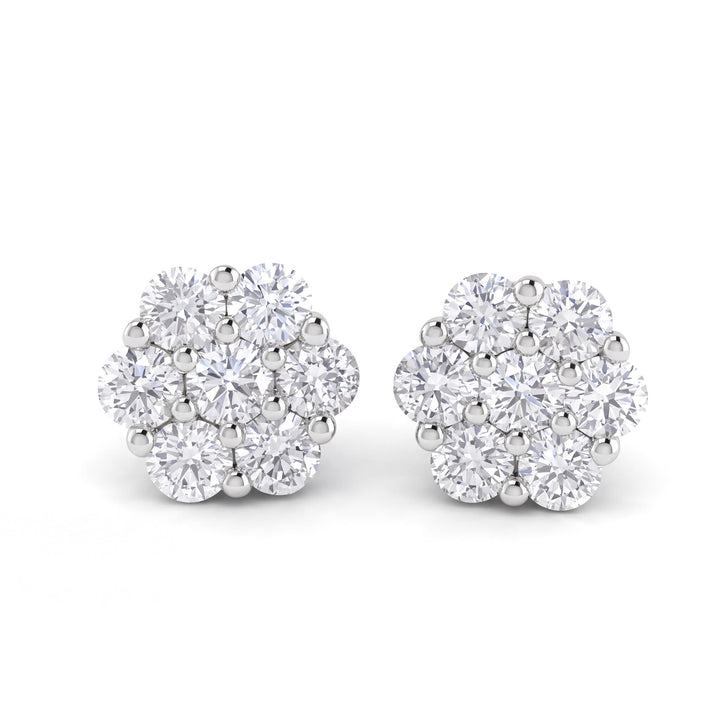 1.62 CTW Round Brilliant Diamond 18K White Gold Cluster Design Earrings