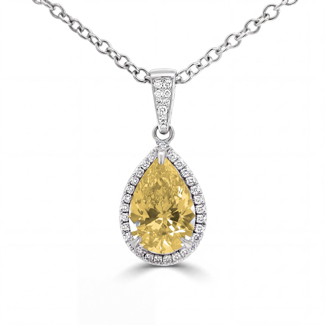 4.24 CT Fancy Yellow Diamond 18K White Gold Pendant Necklace