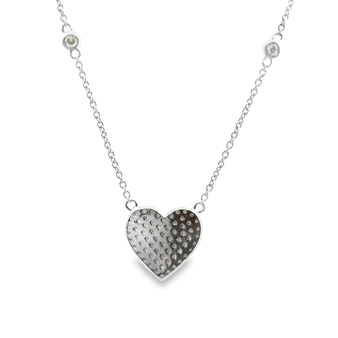 0.35 CTW Diamond Heart Station Chain Necklace, 14K White Gold