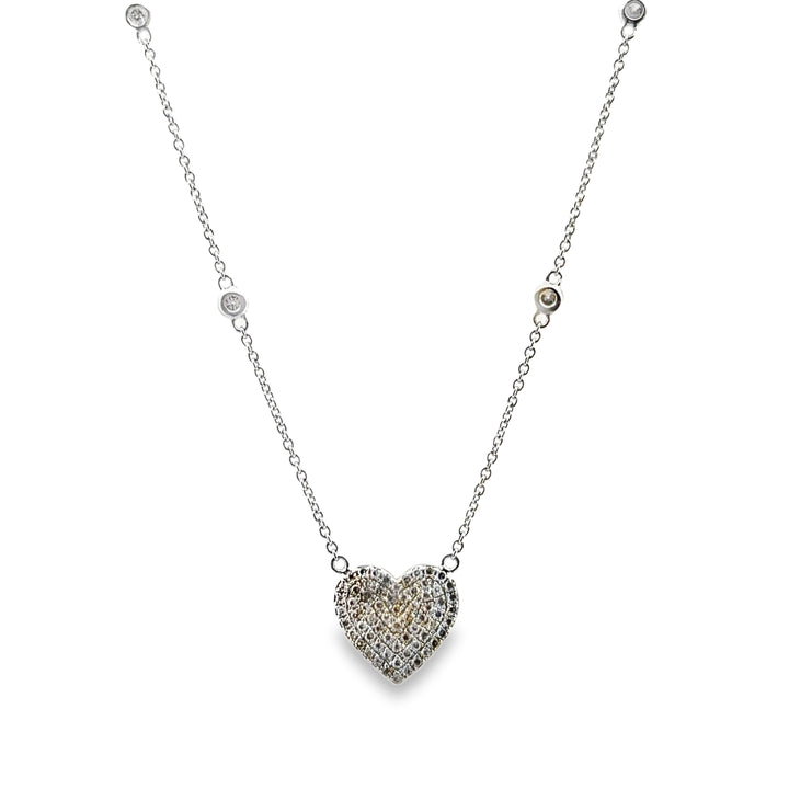0.35 CTW Diamond Heart Station Chain Necklace, 14K White Gold