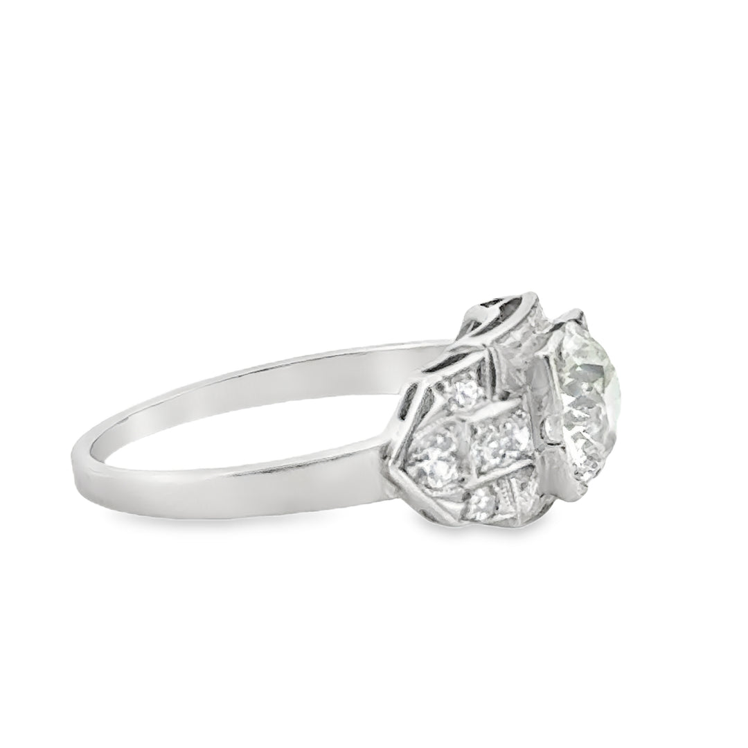 0.91 CT Old European L VS2 Diamond 0.20 CTW Round Diamonds Platinum Engagement Ring